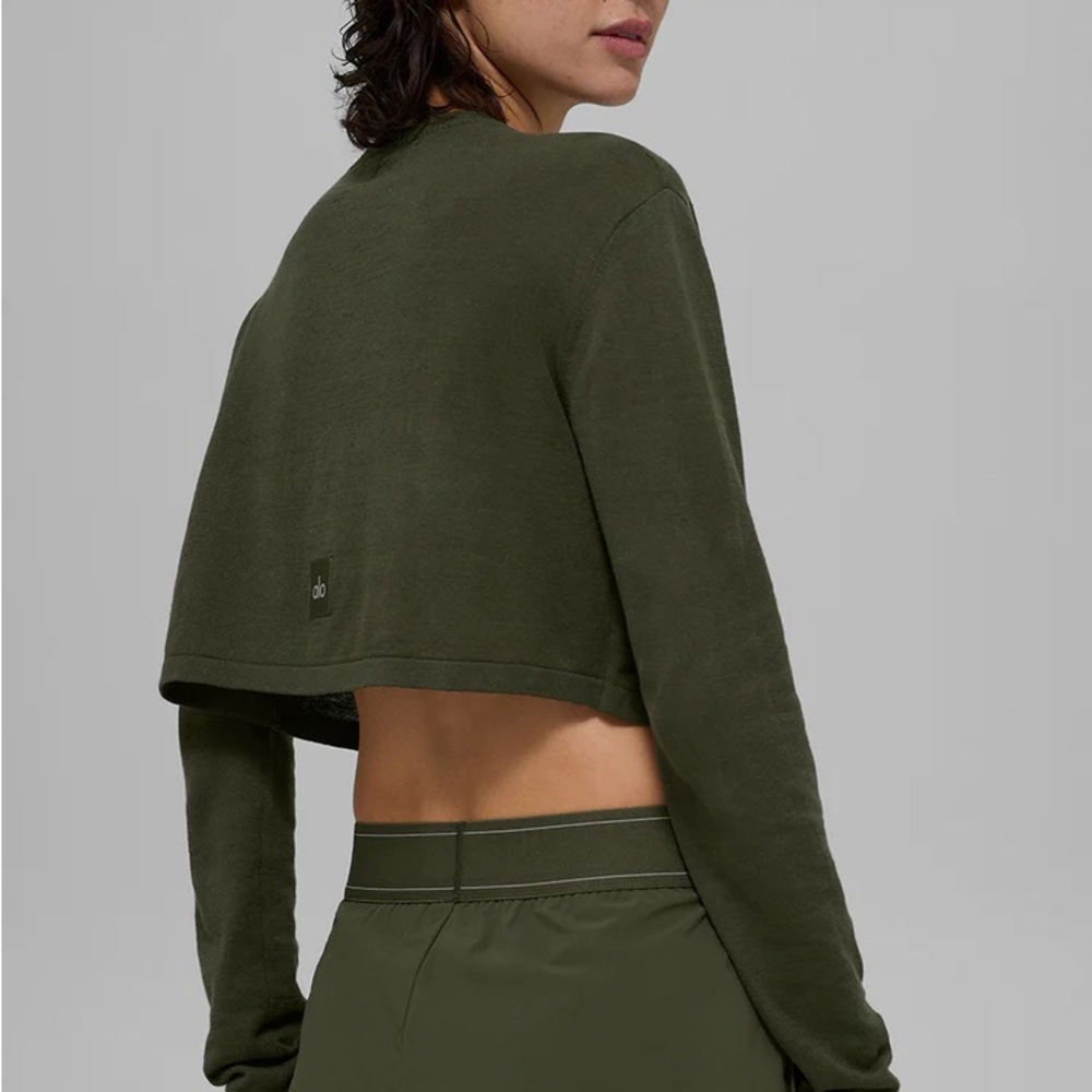 ALO Yoga Olive Crop Cardigan - Picture 2 of 7